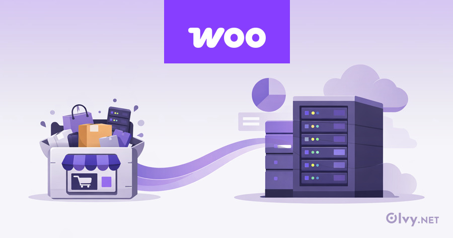Illustration of a WooCommerce store overflowing a small shared hosting box, transitioning to a larger managed cloud server representing scalable WooCommerce hosting.